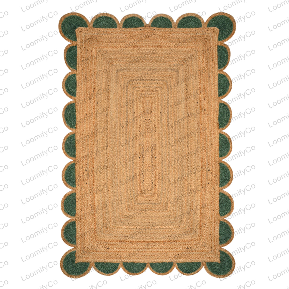 Natural Jute Scalloped Rug, Bohemian Scallop Rug Jute Runner Rug Jute Area Rug Boho Decor Rug 8x10 Scallop Jute Rug