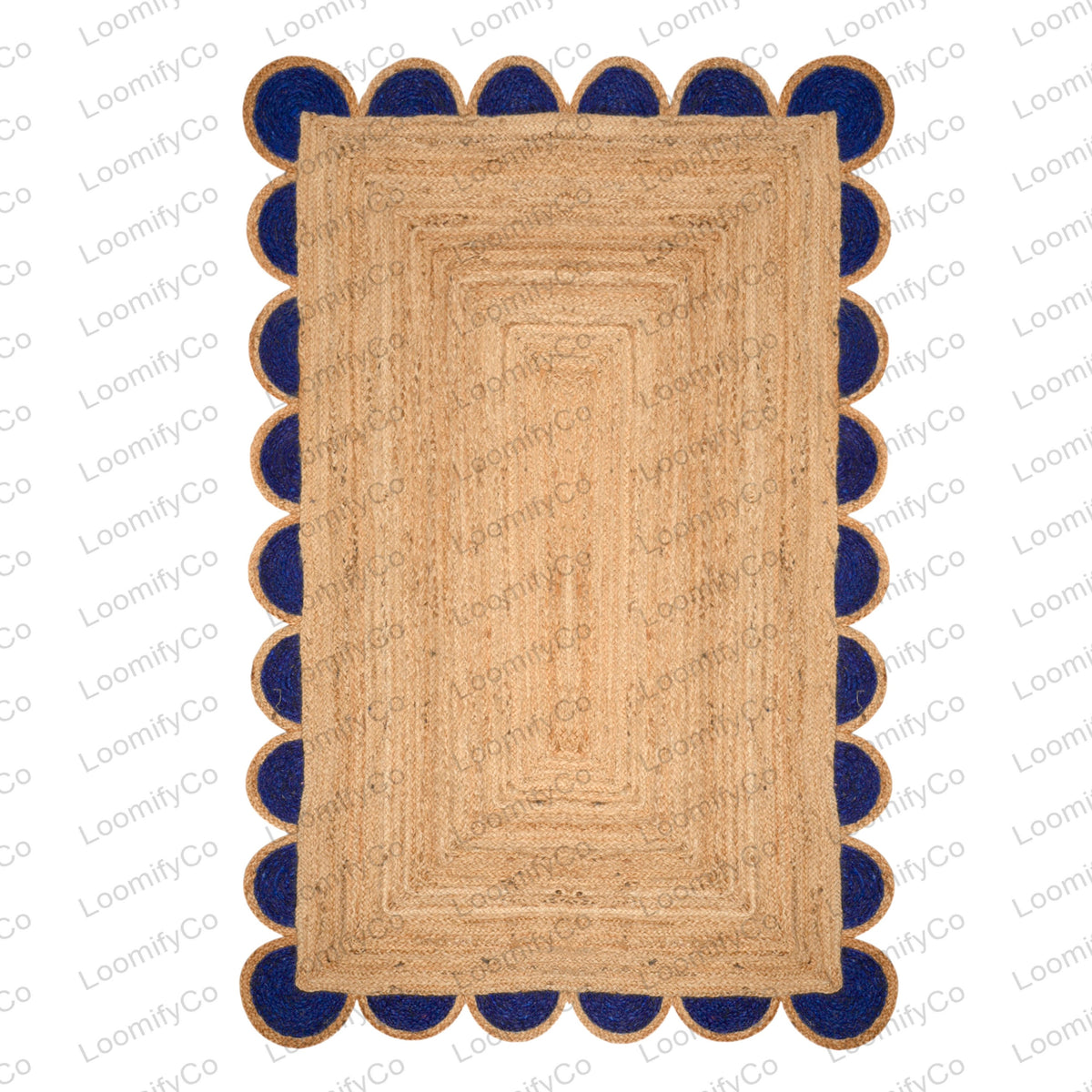 Natural Jute Scalloped Rug, Bohemian Scallop Rug Jute Runner Rug Jute Area Rug Boho Decor Rug 8x10 Scallop Jute Rug