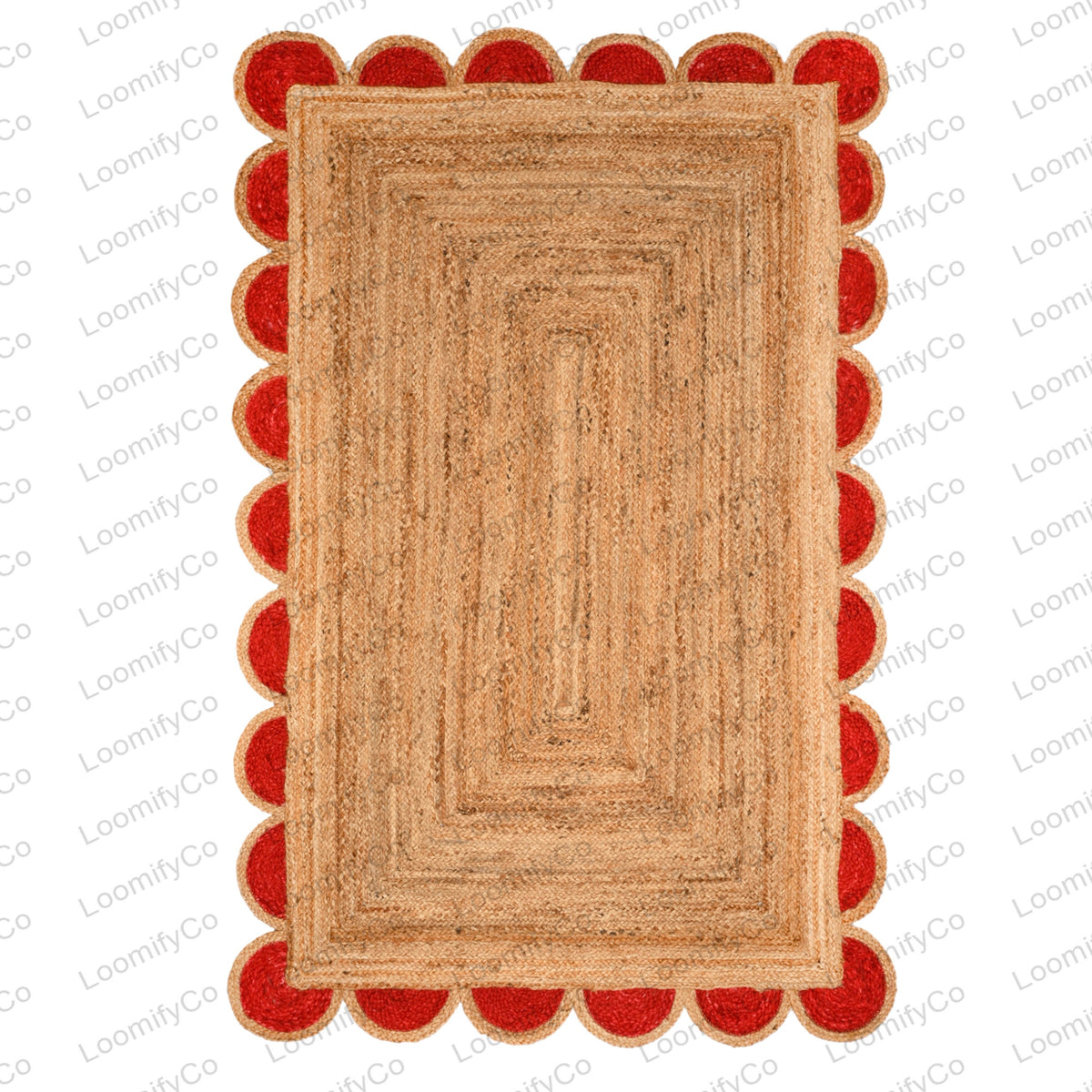 Natural Jute Scalloped Rug, Bohemian Scallop Rug Jute Runner Rug Jute Area Rug Boho Decor Rug 8x10 Scallop Jute Rug