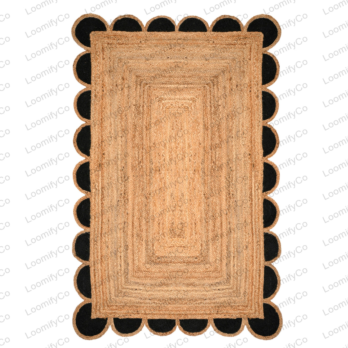 Natural Jute Scalloped Rug, Bohemian Scallop Rug Jute Runner Rug Jute Area Rug Boho Decor Rug 8x10 Scallop Jute Rug
