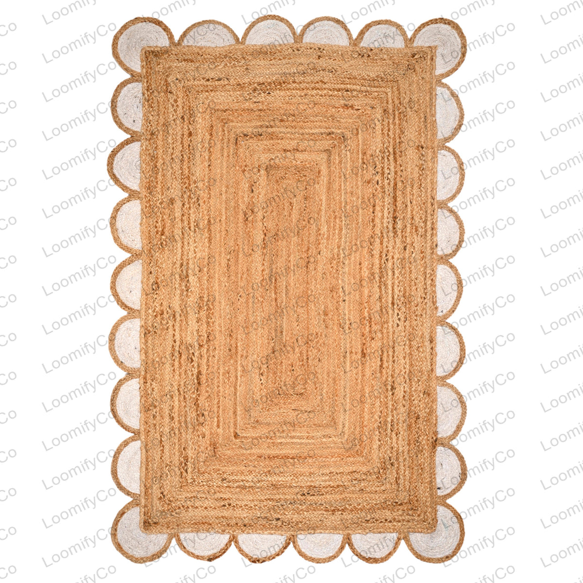 Natural Jute Scalloped Rug, Bohemian Scallop Rug Jute Runner Rug Jute Area Rug Boho Decor Rug 8x10 Scallop Jute Rug