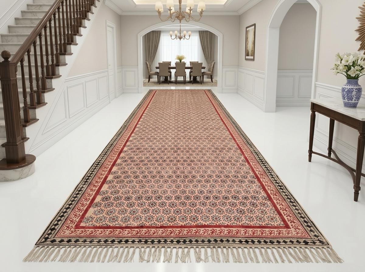 Custom Size Cotton Rug Boho Area Rug Cotton Carpet Handwoven Cotton Block Print Rug Washable Area Carpet for Living room,