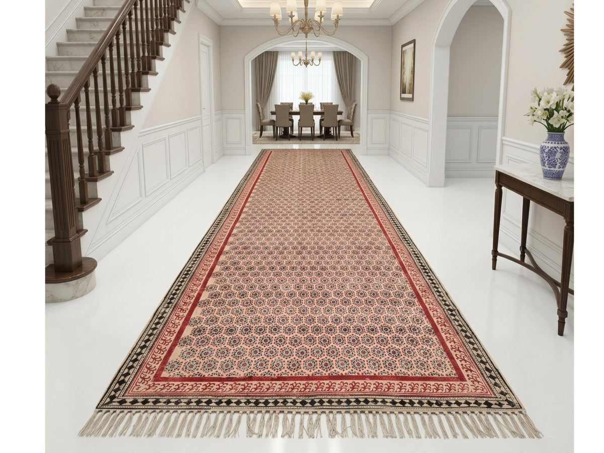 Custom Size Cotton Rug Boho Area Rug Cotton Carpet Handwoven Cotton Block Print Rug Washable Area Carpet for Living room,