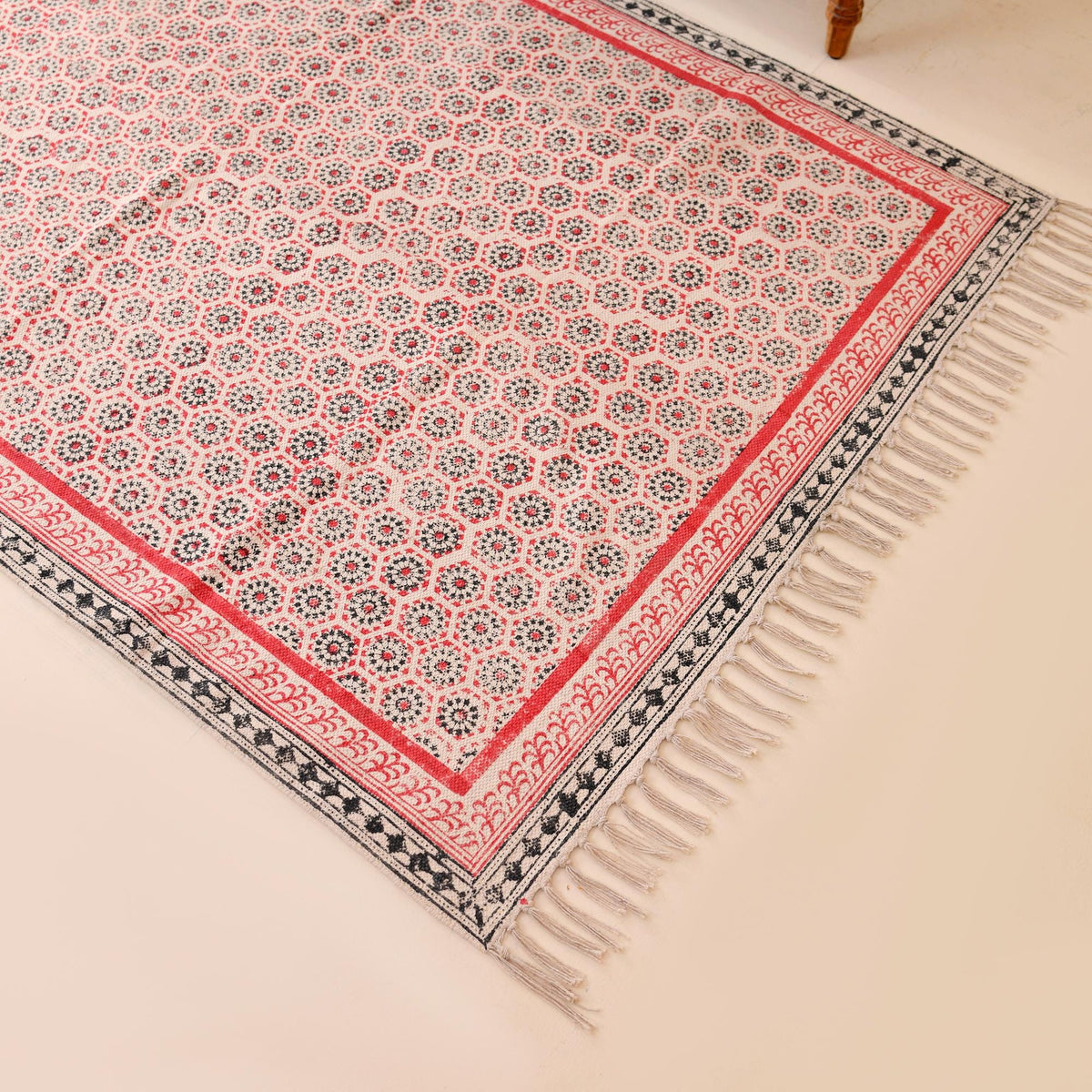 Custom Size Cotton Rug Boho Area Rug Cotton Carpet Handwoven Cotton Block Print Rug Washable Area Carpet for Living room,