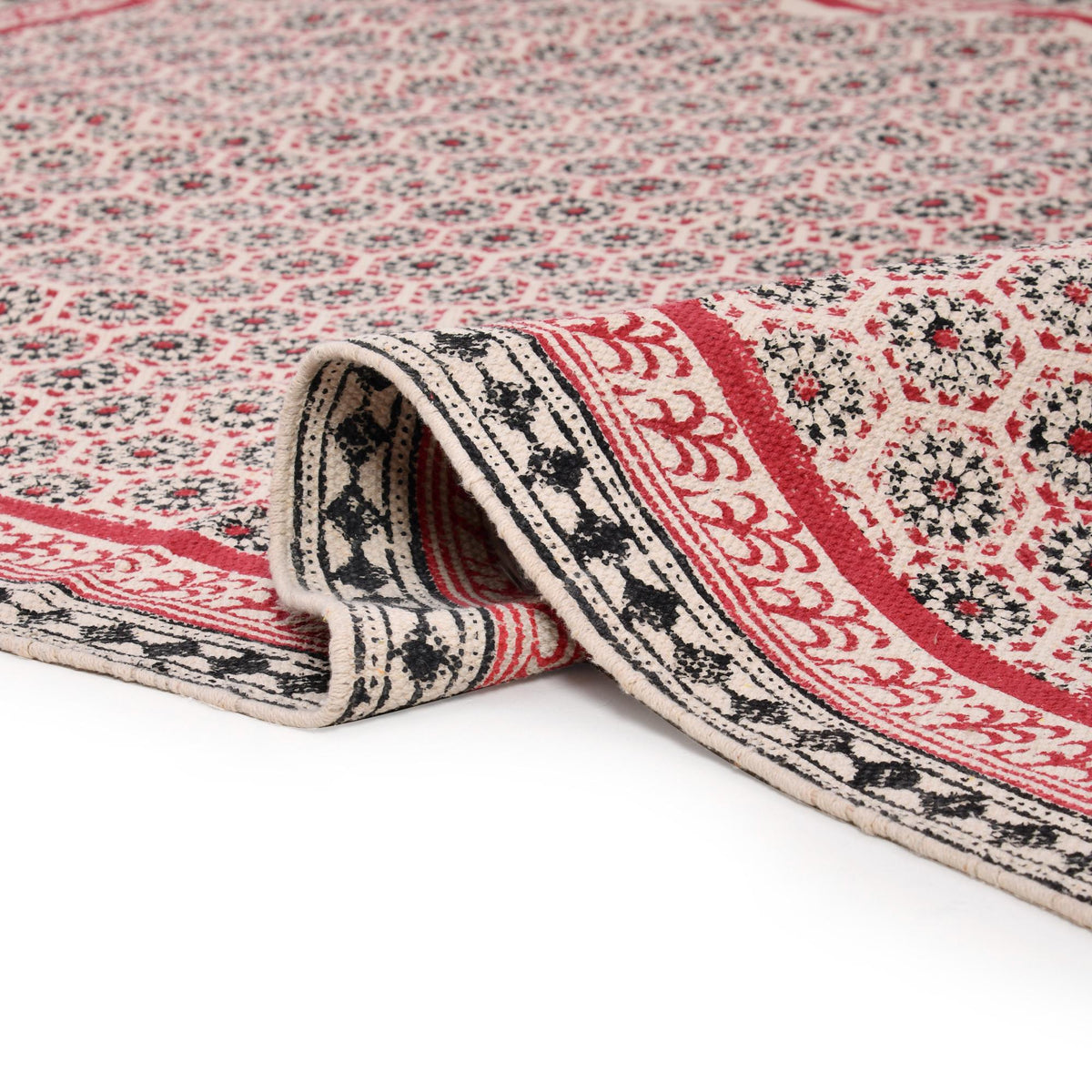 Custom Size Cotton Rug Boho Area Rug Cotton Carpet Handwoven Cotton Block Print Rug Washable Area Carpet for Living room,