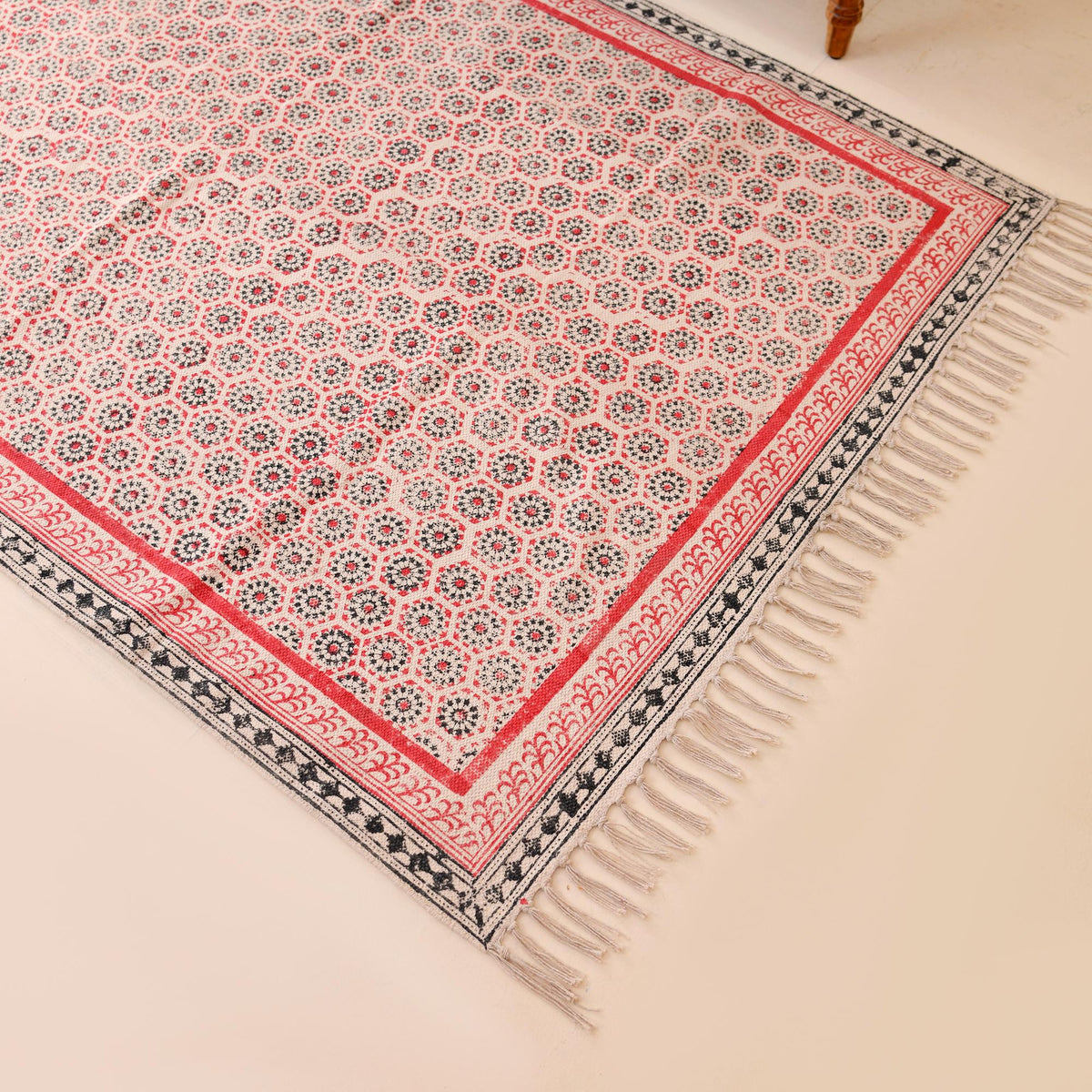 Custom Size Cotton Rug Boho Area Rug Cotton Carpet Handwoven Cotton Block Print Rug Washable Area Carpet for Living room,