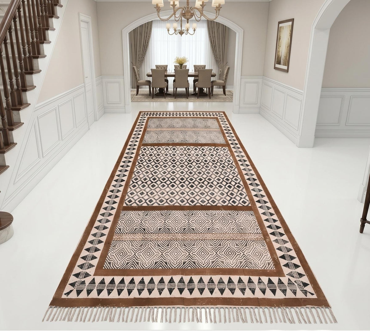 Washable Cotton Rug for Living Room, Dining Room Machine Washable Area Rug, Custom Size Cotton Carpet, Large Cotton Kitchen