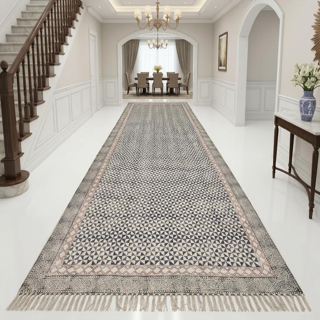 Extra Large Cotton Area Rug for living room , Dining Room, Kitchen, Bedroom, Long size Hand block print Runner, Boho carpet
