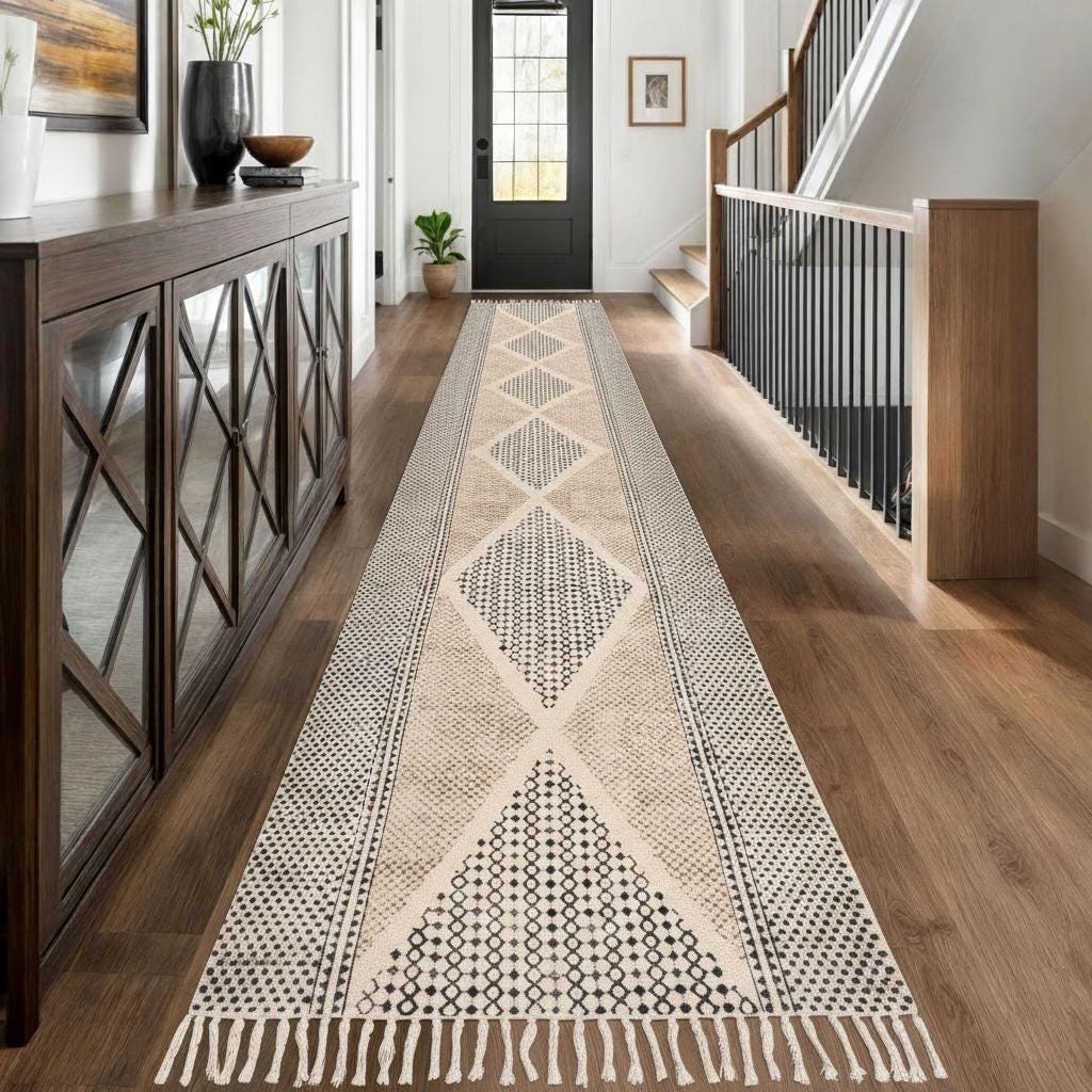 Long Washable Hallway Runner Soft Cotton Runner Rug Washable Non Slip Extra Long Hallway Rug, Cotton Carpet for Entryway,