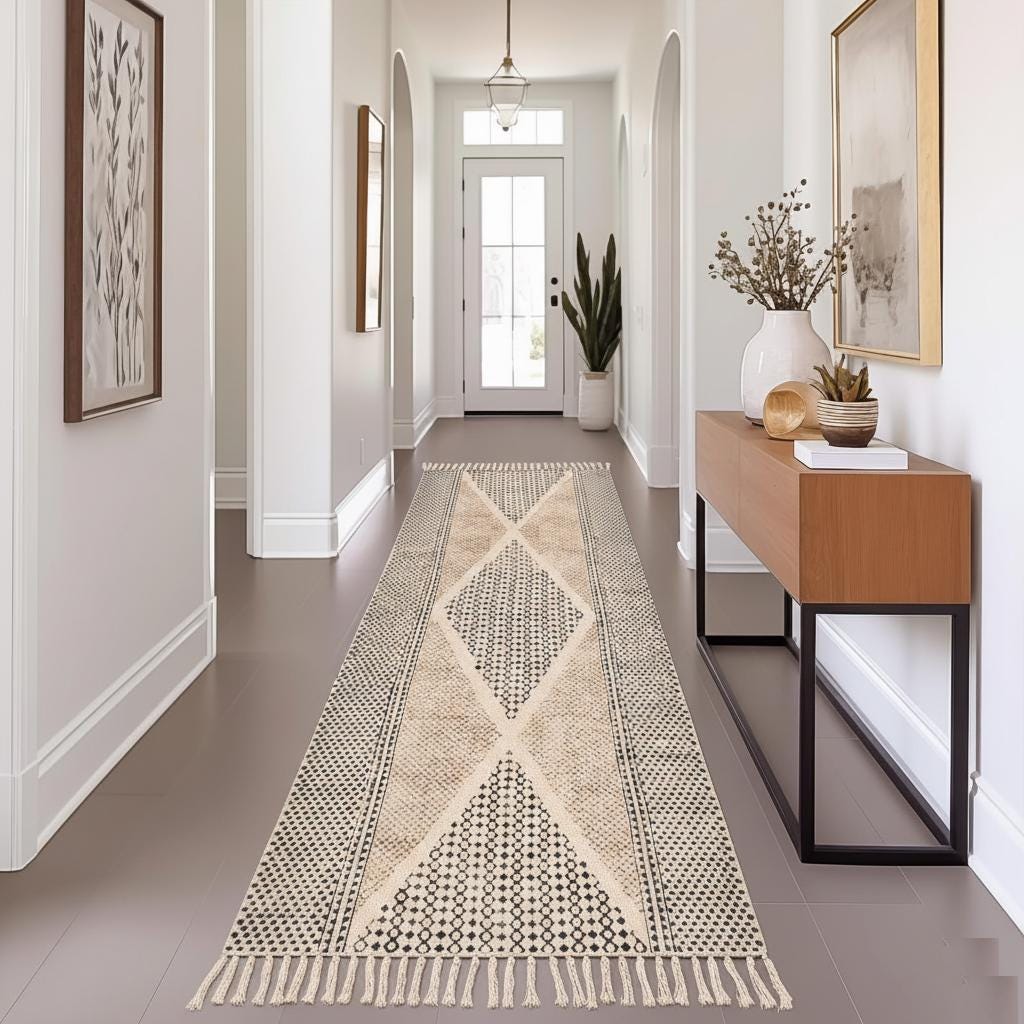 Long Washable Hallway Runner Soft Cotton Runner Rug Washable Non Slip Extra Long Hallway Rug, Cotton Carpet for Entryway,