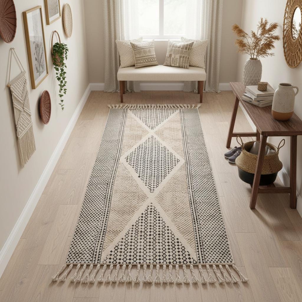 Long Washable Hallway Runner Soft Cotton Runner Rug Washable Non Slip Extra Long Hallway Rug, Cotton Carpet for Entryway,