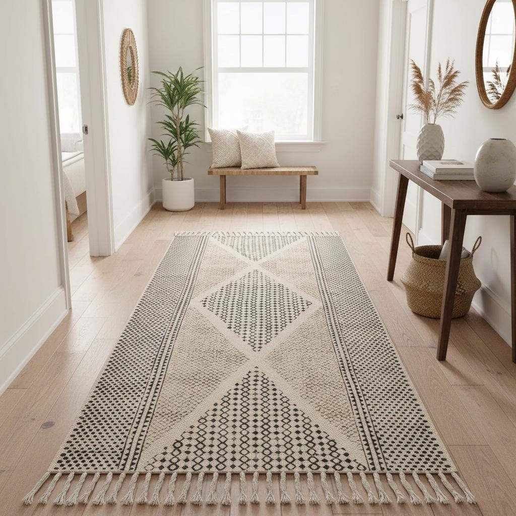 Long Washable Hallway Runner Soft Cotton Runner Rug Washable Non Slip Extra Long Hallway Rug, Cotton Carpet for Entryway, Kitchen,Bedroom