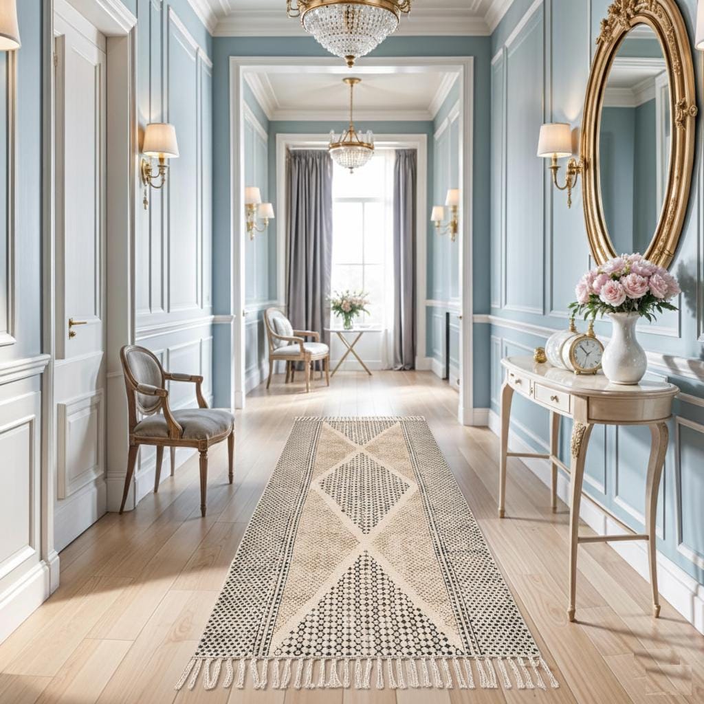 Long Washable Hallway Runner Soft Cotton Runner Rug Washable Non Slip Extra Long Hallway Rug, Cotton Carpet for Entryway, Kitchen,Bedroom