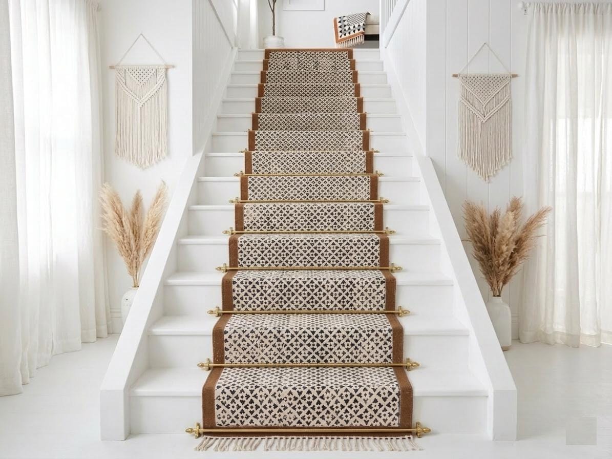 Washable Cotton Stairs runner Custom Size Traploper Stair Treads Rug Non Slip Cotton Runner Rug Carpet Hallway Rug Extra