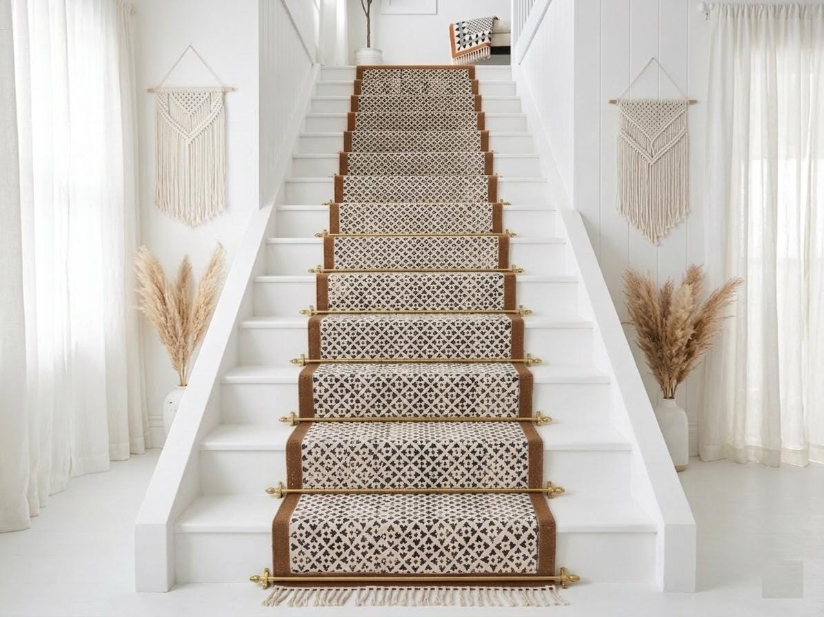 Washable Cotton Stairs runner Custom Size Traploper Stair Treads Rug Non Slip Cotton Runner Rug Carpet Hallway Rug Extra