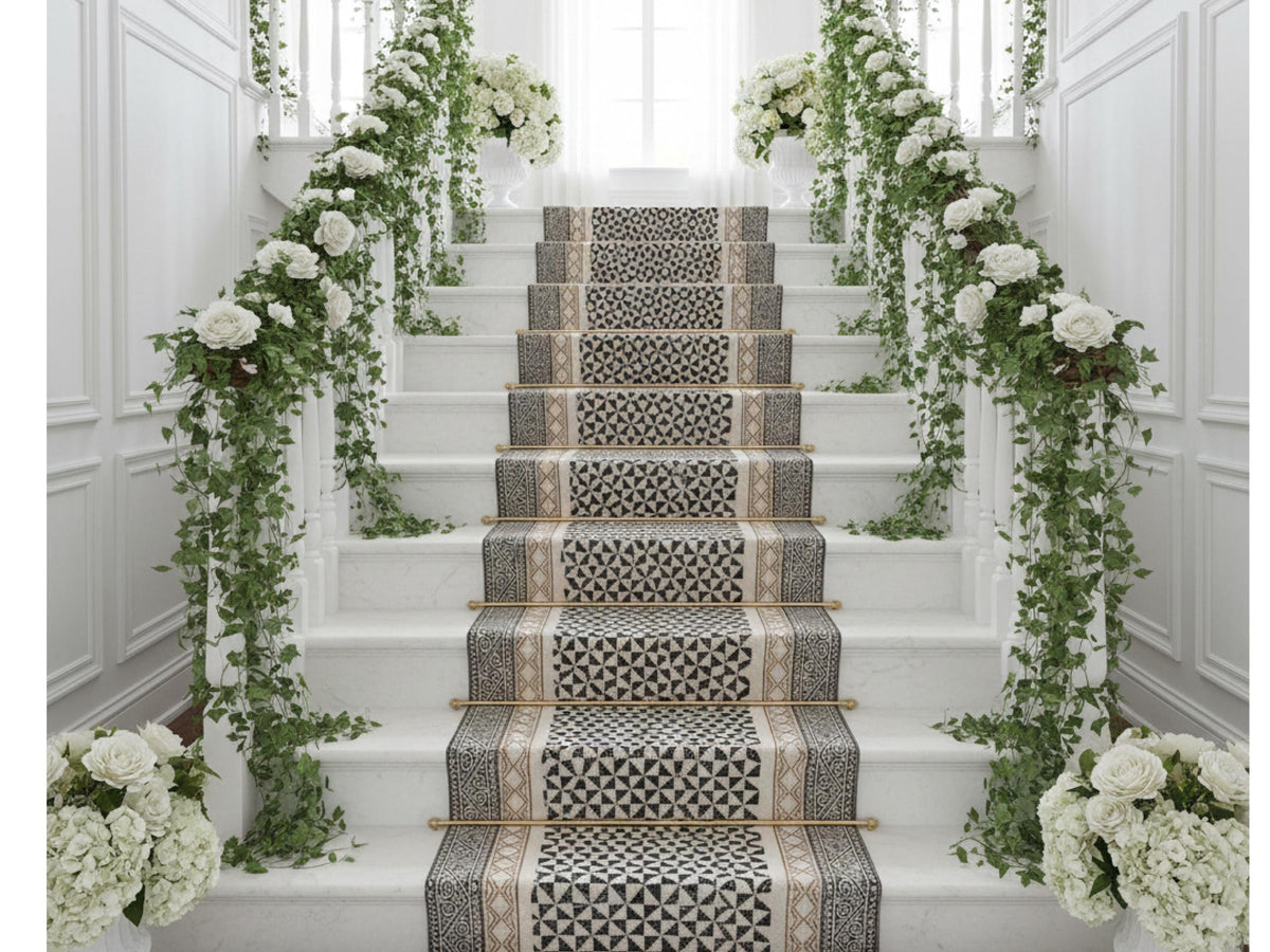 Bohemian Stair Runner Rug Cotton Carpet Runner for Stairs, Custom Stair Treads Rug Machine Washable Stairs Rug Staircase