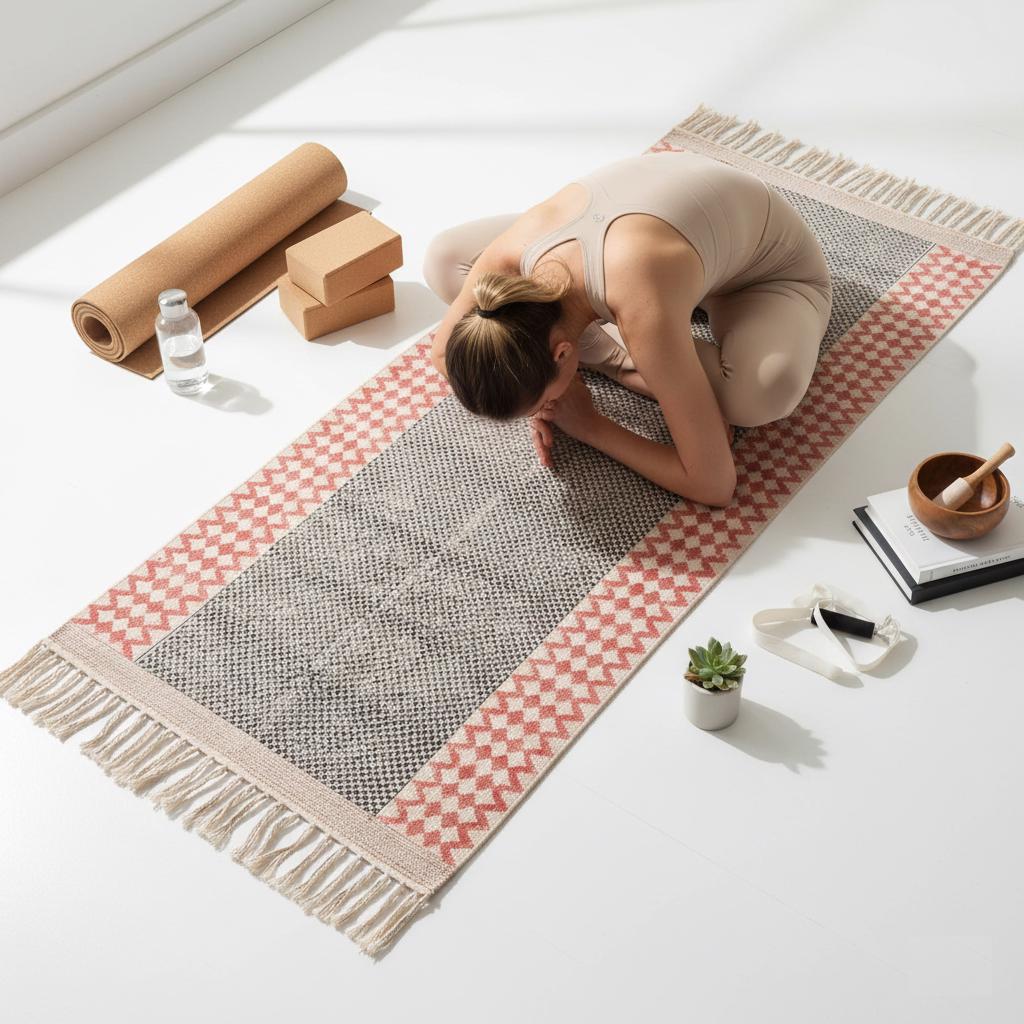Boho Organic Cotton Yoga Mat - Natural, Hand Weaved and Fair Trade - Yoga, Exercise, Workout, Fitness Rug - Absorbent, Soft