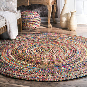 Beige Blue Jute Braided Round Rugfor Living Room – Meditation handmade by LoomifyHome