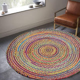 Beige Blue Jute Braided Round Rugfor Living Room – Meditation handmade by LoomifyHome