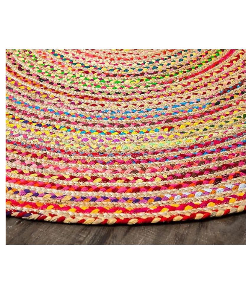 Beige Blue Jute Braided Round Rugfor Living Room – Meditation handmade by LoomifyHome