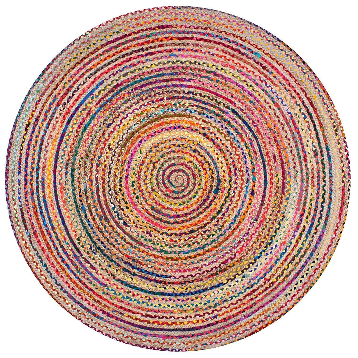 Beige Blue Jute Braided Round Rugfor Living Room – Meditation handmade by LoomifyHome