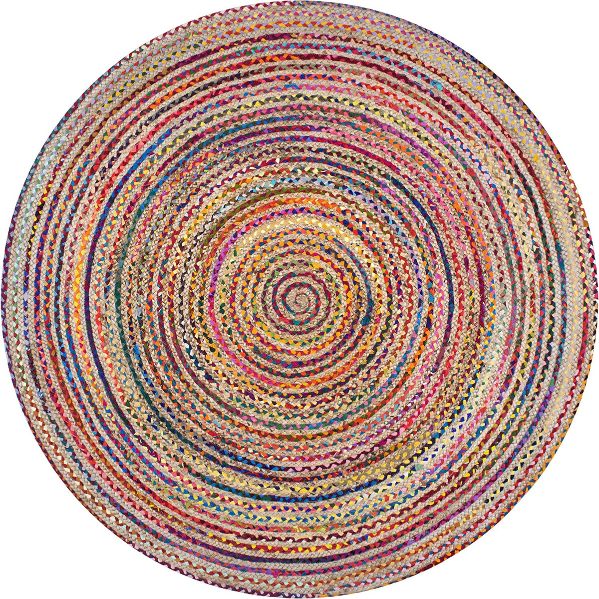 Beige Blue Jute Braided Round Rugfor Living Room – Meditation handmade by LoomifyHome