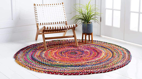 Beige Blue Jute Braided Round Rugfor Living Room – Multi handmade by LoomifyHome