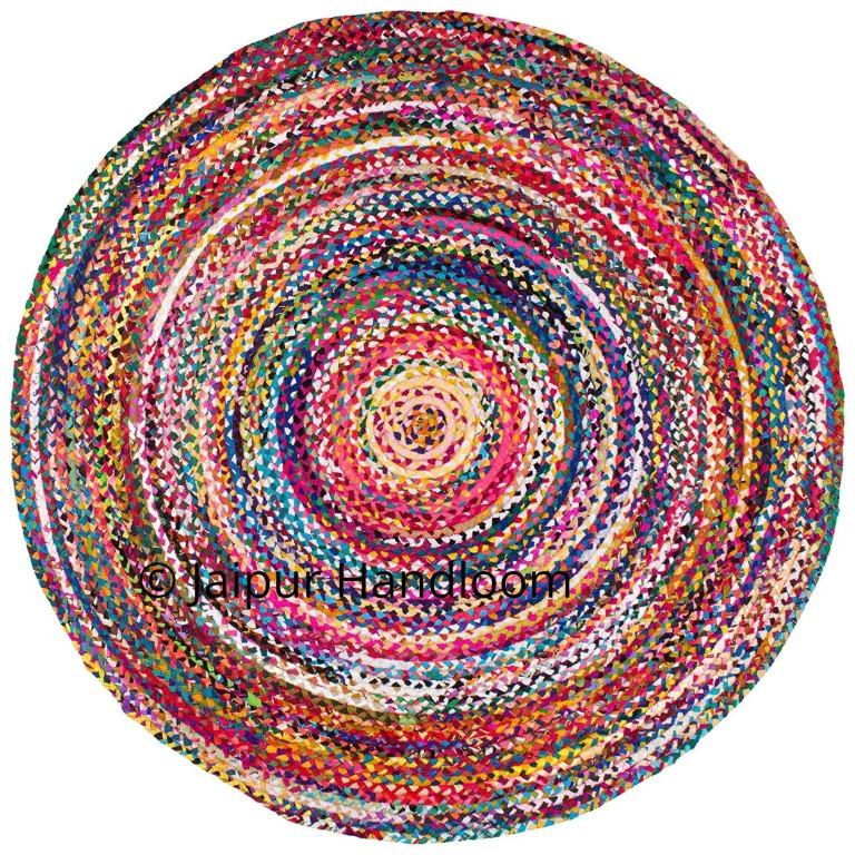 Beige Blue Jute Braided Round Rugfor Living Room – Multi handmade by LoomifyHome