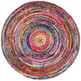 Beige Blue Jute Braided Round Rugfor Living Room – Multi handmade by LoomifyHome