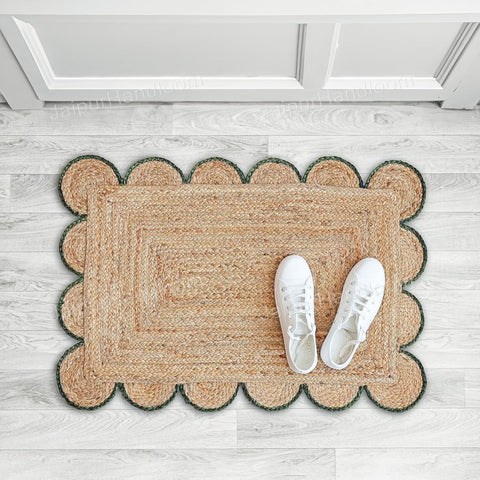 Beige Green Jute Braided Runner Rugfor Living Room – 2 x 3 handmade by LoomifyHome