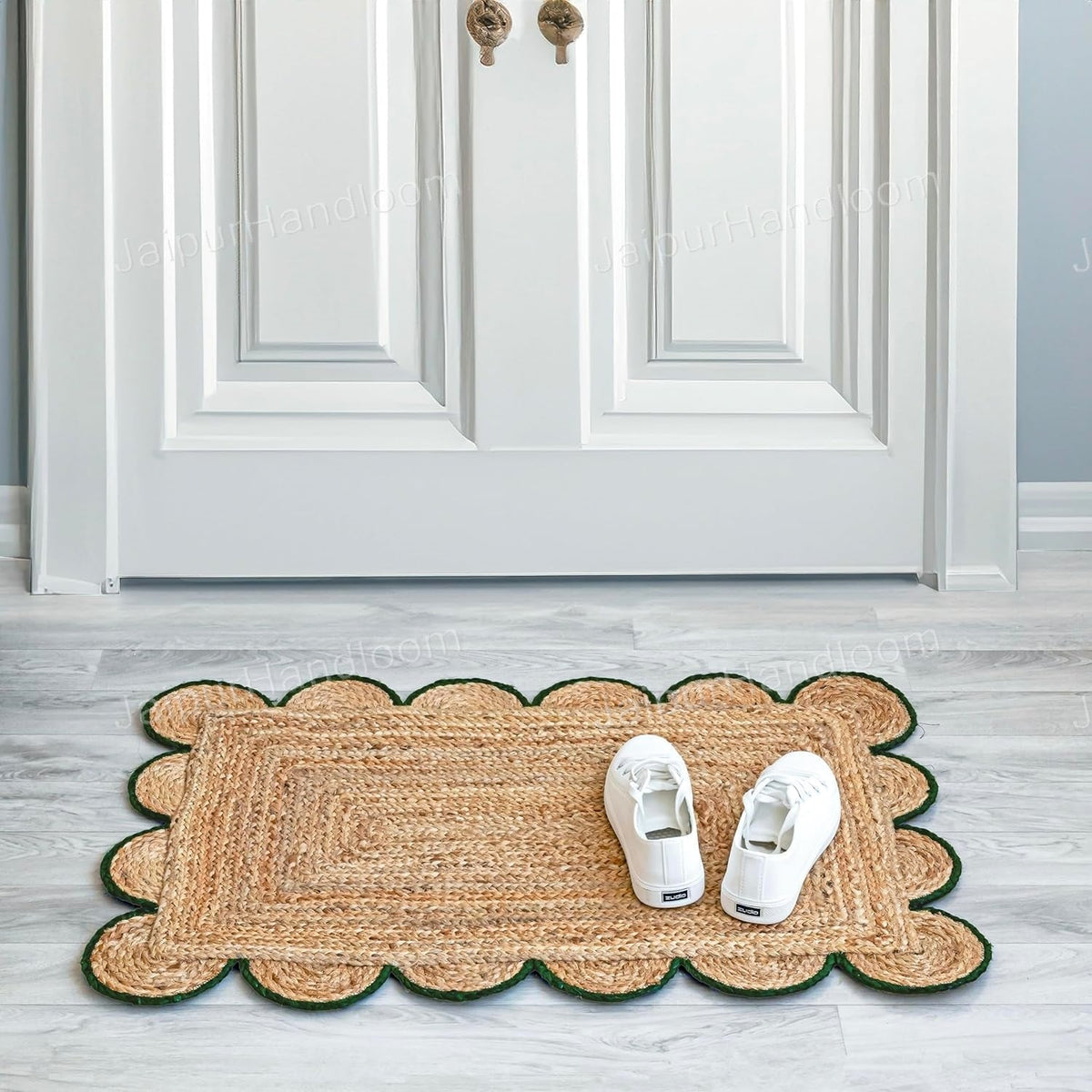 Beige Green Jute Braided Runner Rugfor Living Room – 2 x 3 handmade by LoomifyHome