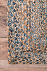 Beige Blue Jute Braided Runner Rugfor Living Room – Artisan Style One handmade by LoomifyHome