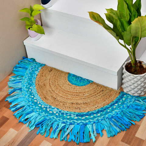 White Beige Jute Braided Half Moon Doormatfor Living Room – Half Moon handmade by LoomifyHome
