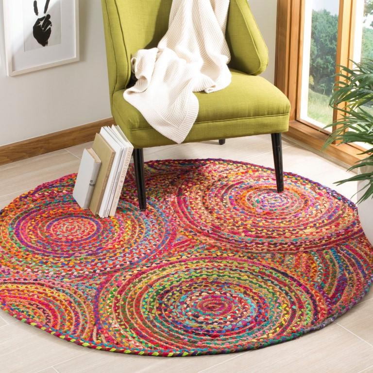 Beige Blue Jute Braided Round Rugfor Living Room – Artisan Style 6 handmade by LoomifyHome