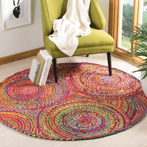Beige Blue Jute Braided Round Rugfor Living Room – Artisan Style 6 handmade by LoomifyHome