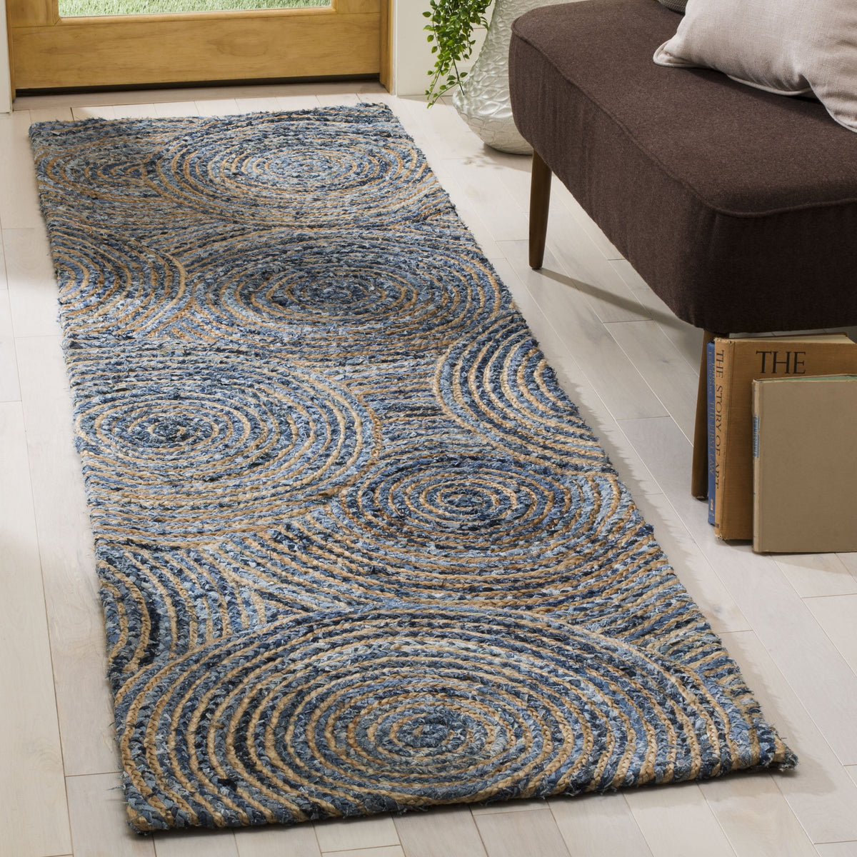 Beige Blue Jute Braided Runner Rugfor Living Room – 24 x 72 handmade by LoomifyHome