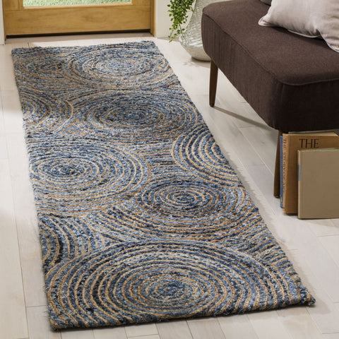 Beige Blue Jute Braided Runner Rugfor Living Room – 24 x 72 handmade by LoomifyHome