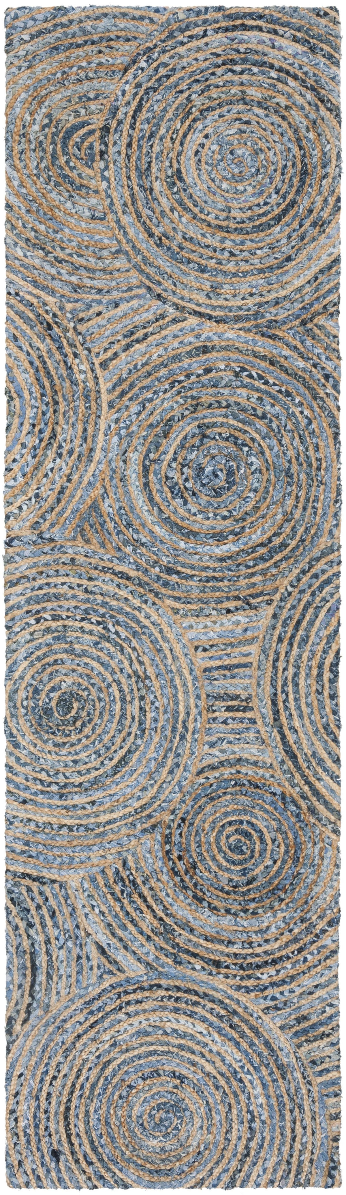 Beige Blue Jute Braided Runner Rugfor Living Room – 24 x 72 handmade by LoomifyHome