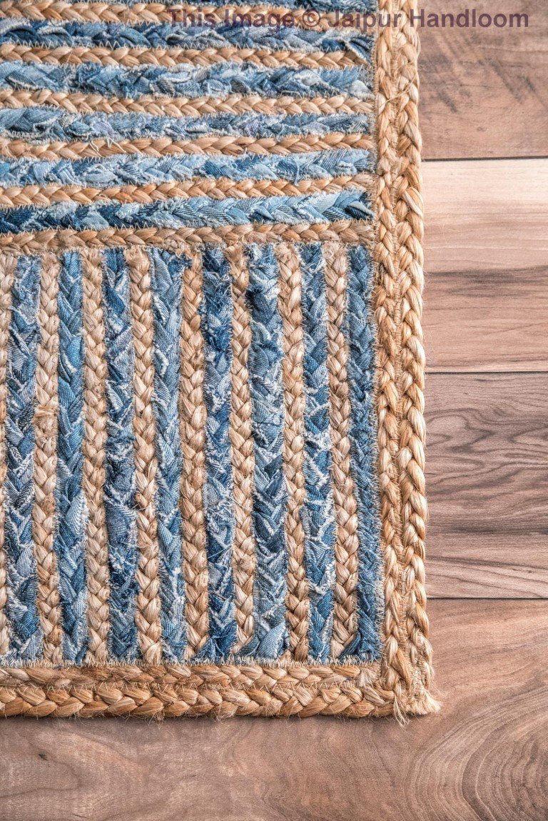 Beige Blue Jute Braided Area Rugfor Living Room – 2 x 6 handmade by LoomifyHome