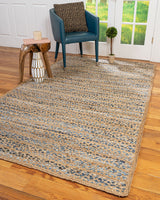 Beige Blue Jute Braided Oval Rugfor Living Room – Bohemian handmade by LoomifyHome