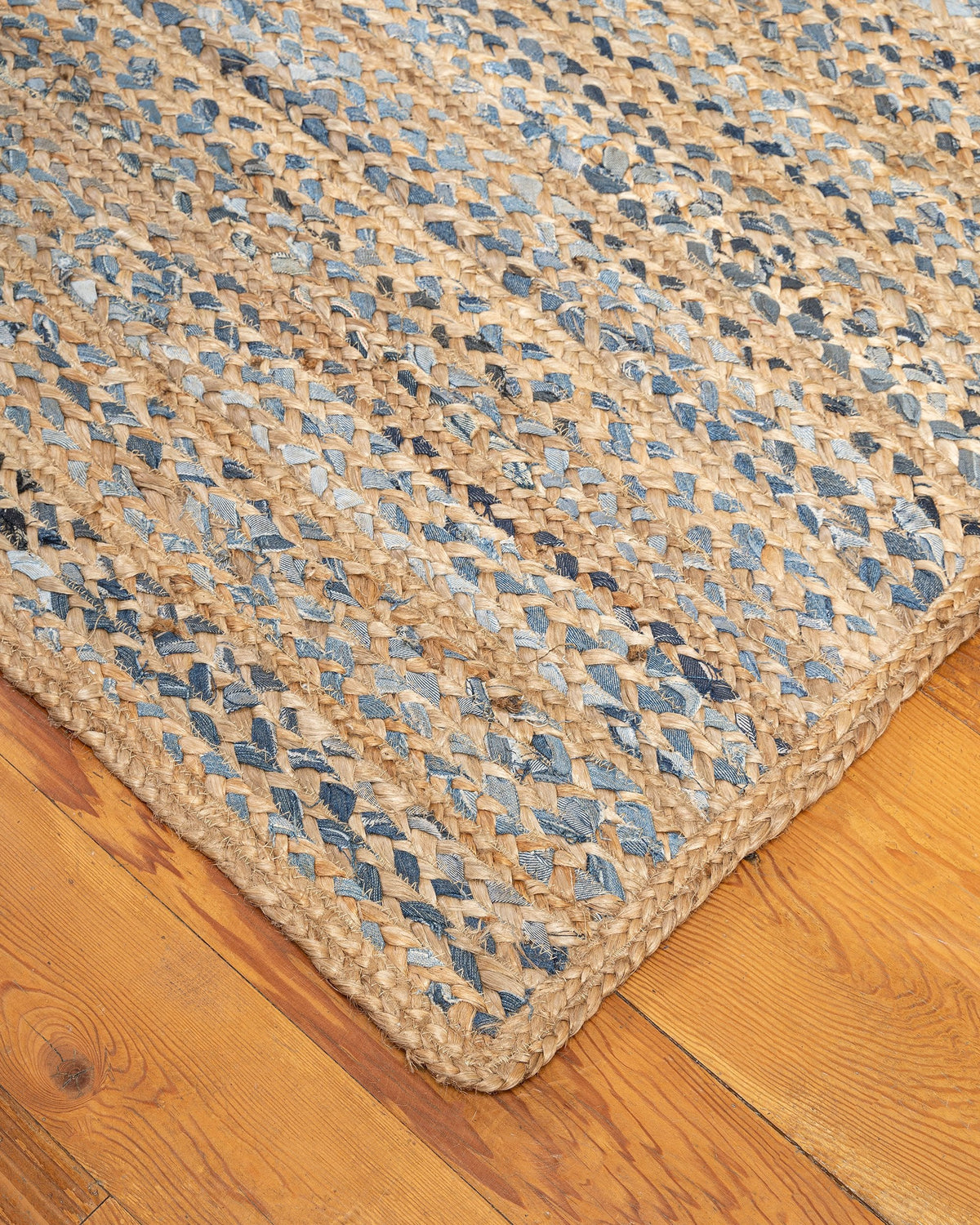 Beige Blue Jute Braided Oval Rugfor Living Room – Bohemian handmade by LoomifyHome
