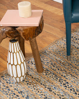 Beige Blue Jute Braided Oval Rugfor Living Room – Bohemian handmade by LoomifyHome