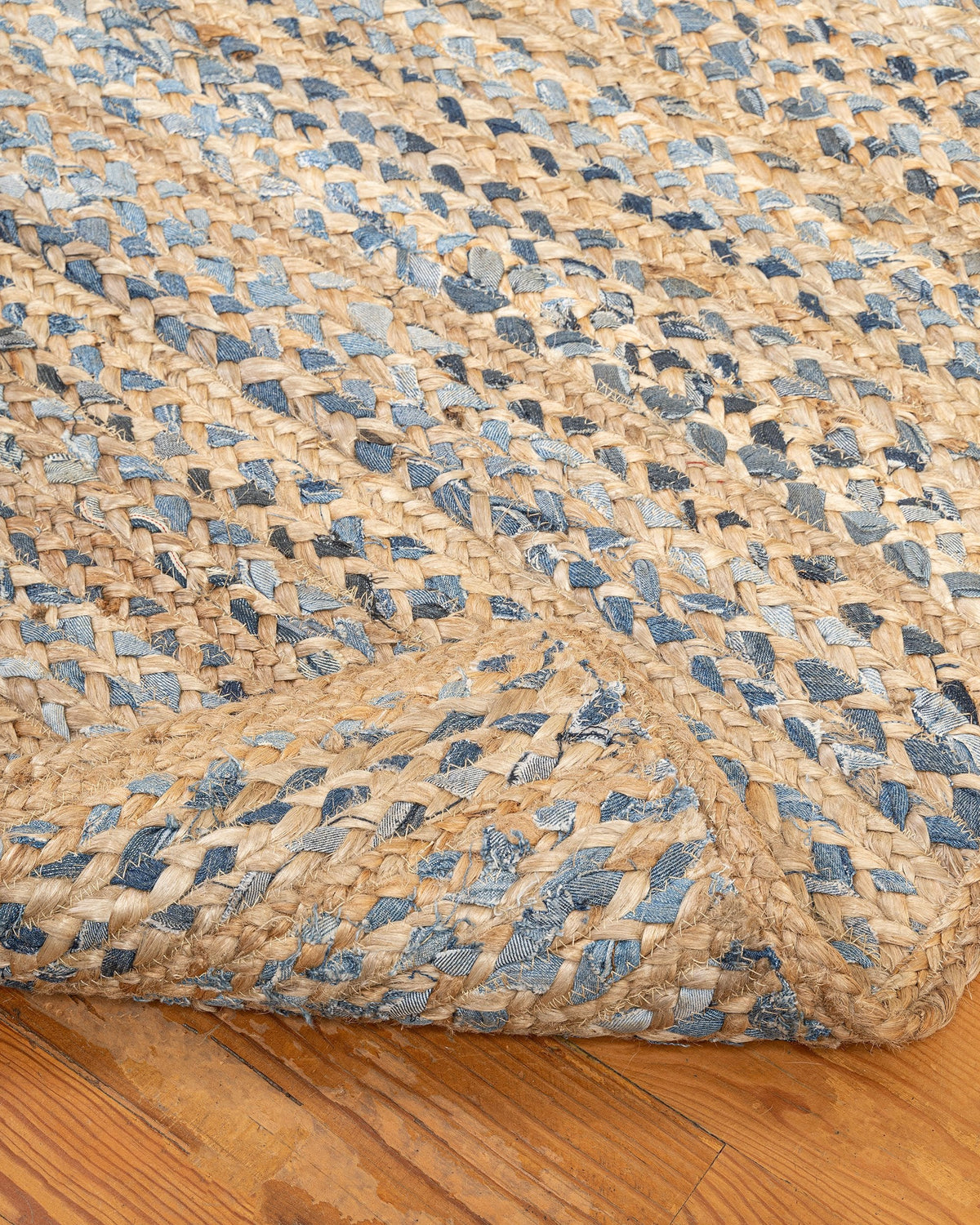 Beige Blue Jute Braided Oval Rugfor Living Room – Bohemian handmade by LoomifyHome