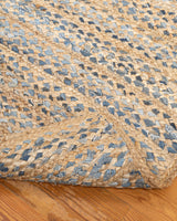 Beige Blue Jute Braided Oval Rugfor Living Room – Bohemian handmade by LoomifyHome