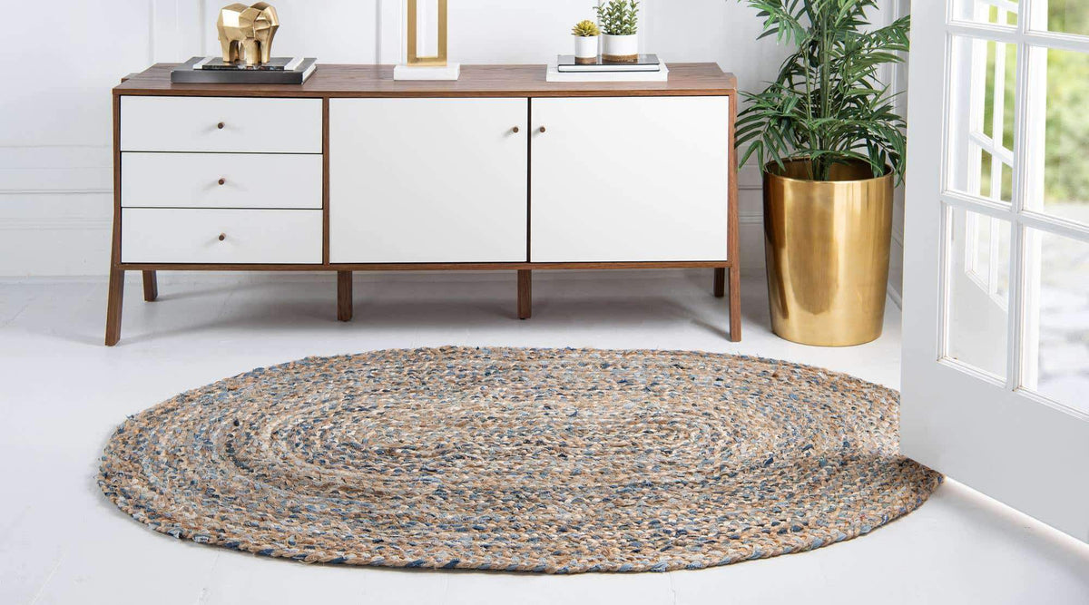 Blue Multicolor Jute Braided Oval Rugfor Living Room – 36 x 48 handmade by LoomifyHome