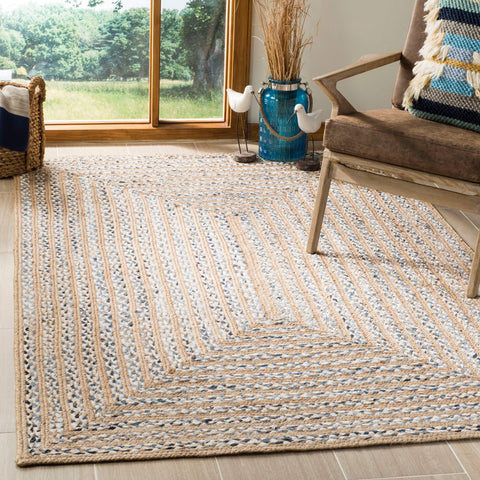 Beige Blue Jute Braided Oval Rugfor Living Room – Farmhouse handmade by LoomifyHome
