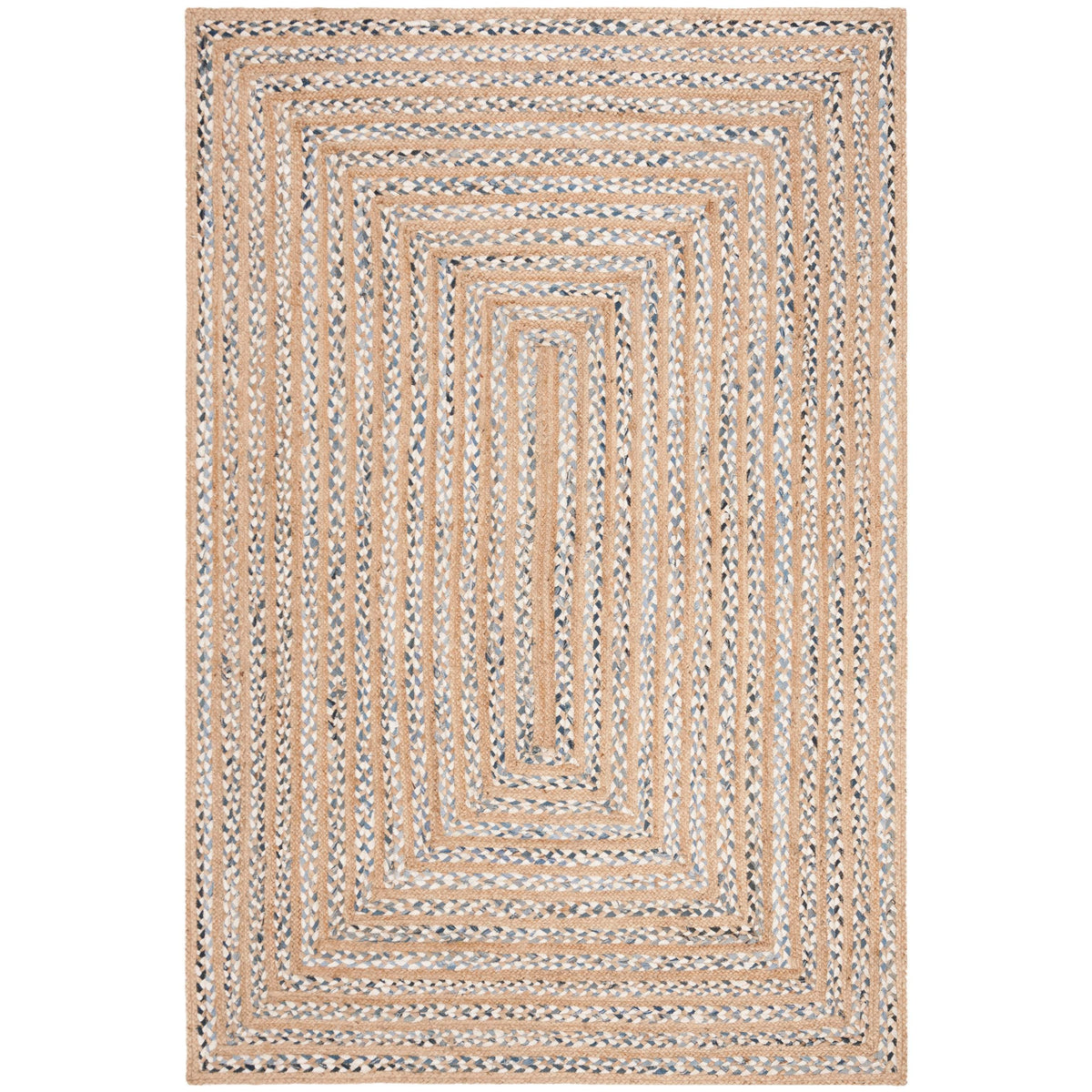 Beige Blue Jute Braided Oval Rugfor Living Room – Farmhouse handmade by LoomifyHome