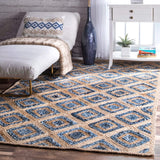 Beige Blue Jute Braided Runner Rugfor Living Room – 8 x 10 handmade by LoomifyHome