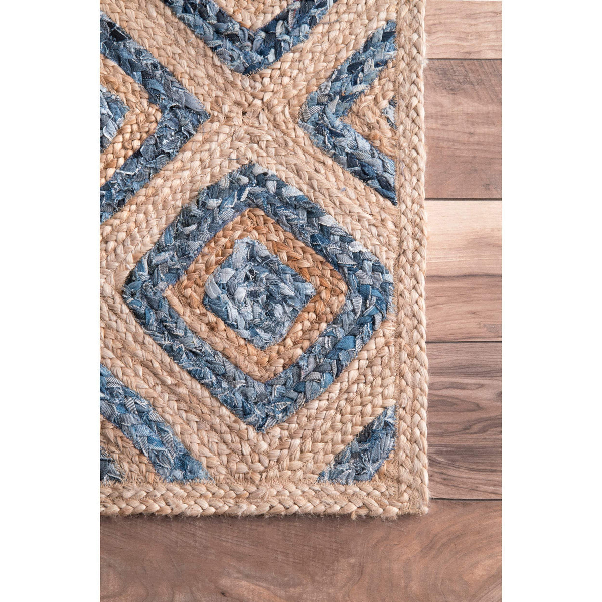 Beige Blue Jute Braided Runner Rugfor Living Room – 8 x 10 handmade by LoomifyHome