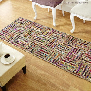 Beige Blue Jute Braided Runner Rugfor Living Room – 24 x 96 handmade by LoomifyHome